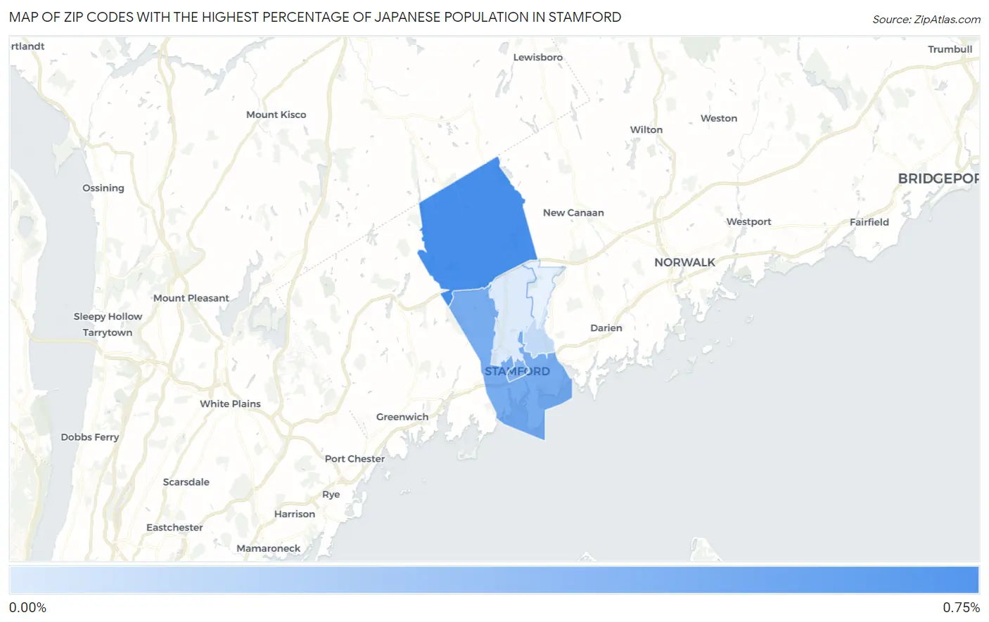 Zip Codes with the Highest Percentage of Japanese Population in Stamford Map