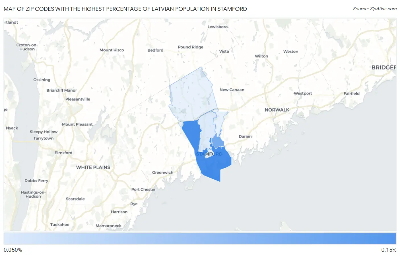 Zip Codes with the Highest Percentage of Latvian Population in Stamford Map