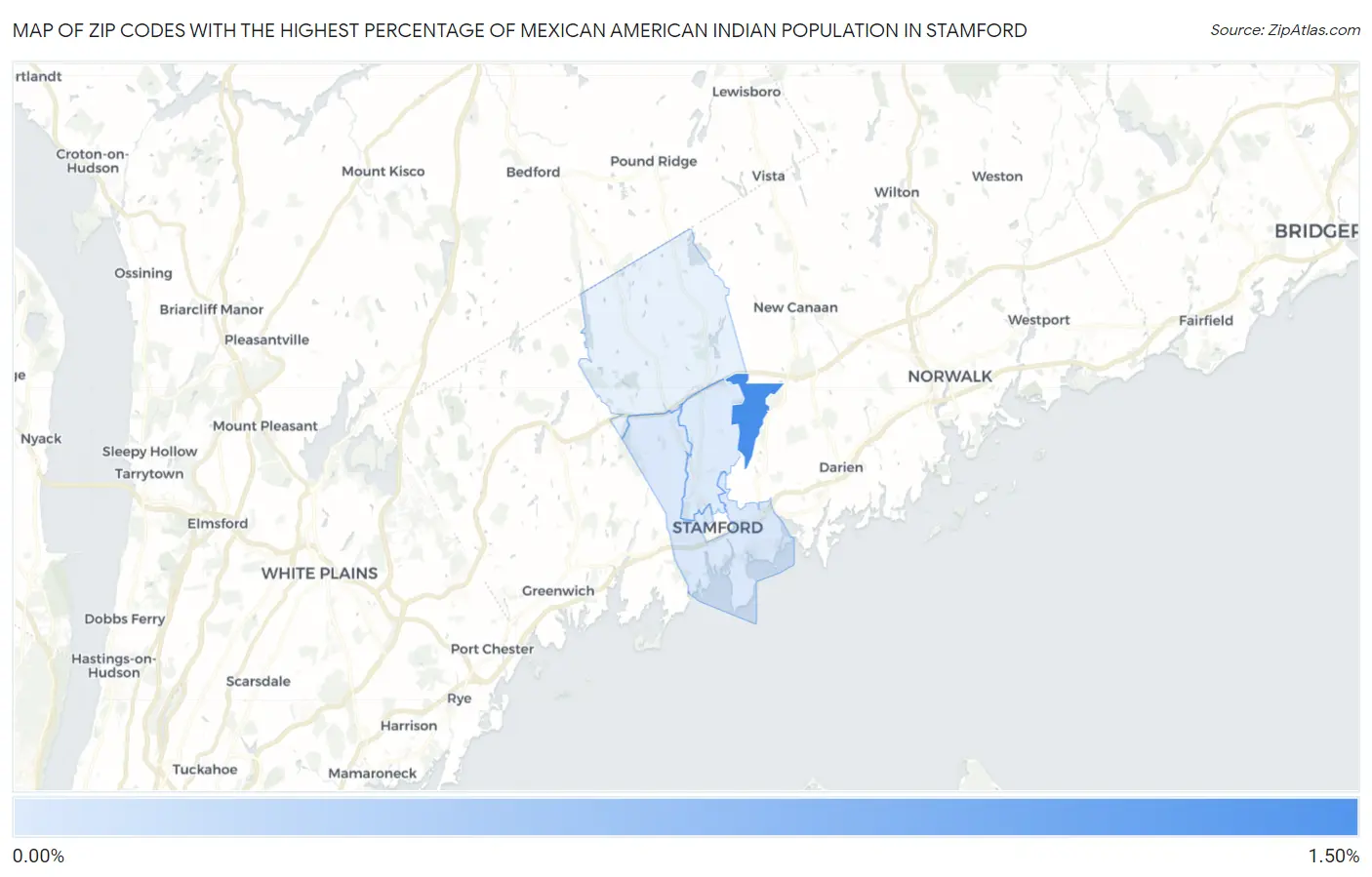 Zip Codes with the Highest Percentage of Mexican American Indian Population in Stamford Map
