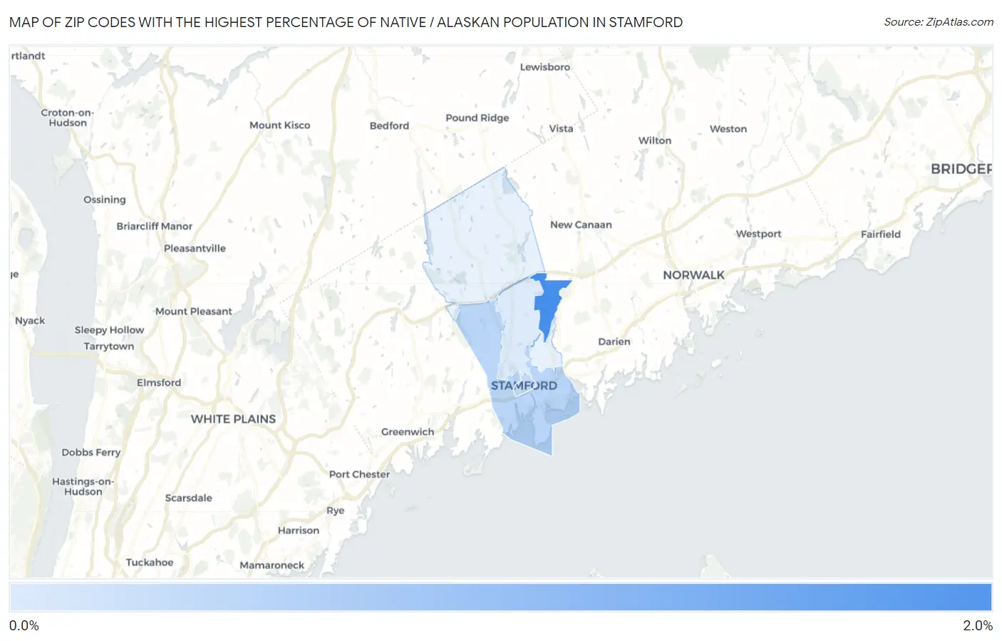 Zip Codes with the Highest Percentage of Native / Alaskan Population in Stamford Map