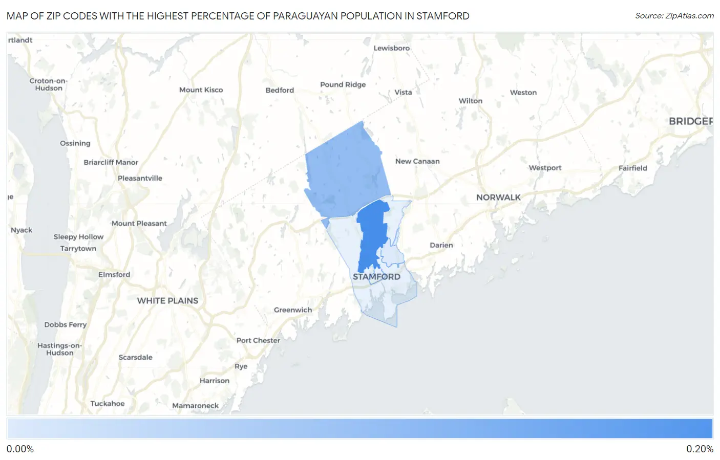 Zip Codes with the Highest Percentage of Paraguayan Population in Stamford Map