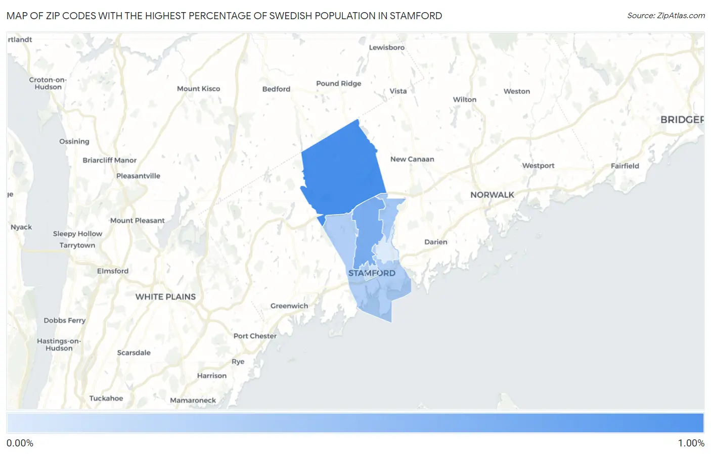 Zip Codes with the Highest Percentage of Swedish Population in Stamford Map