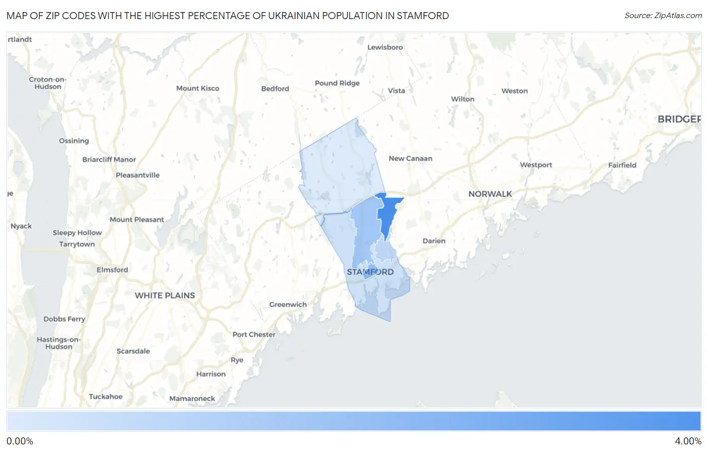 Zip Codes with the Highest Percentage of Ukrainian Population in Stamford Map