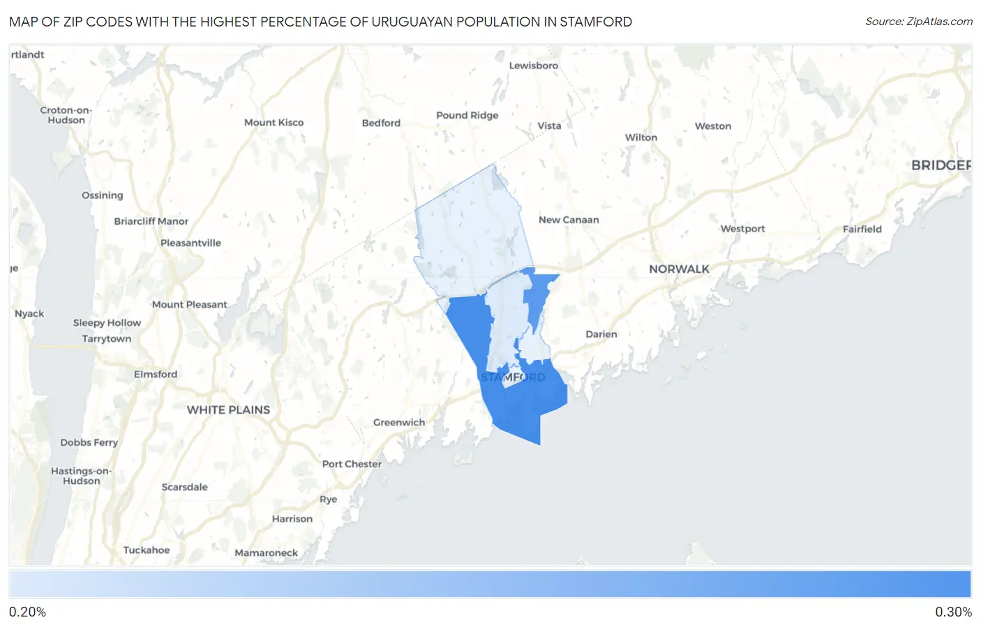 Zip Codes with the Highest Percentage of Uruguayan Population in Stamford Map