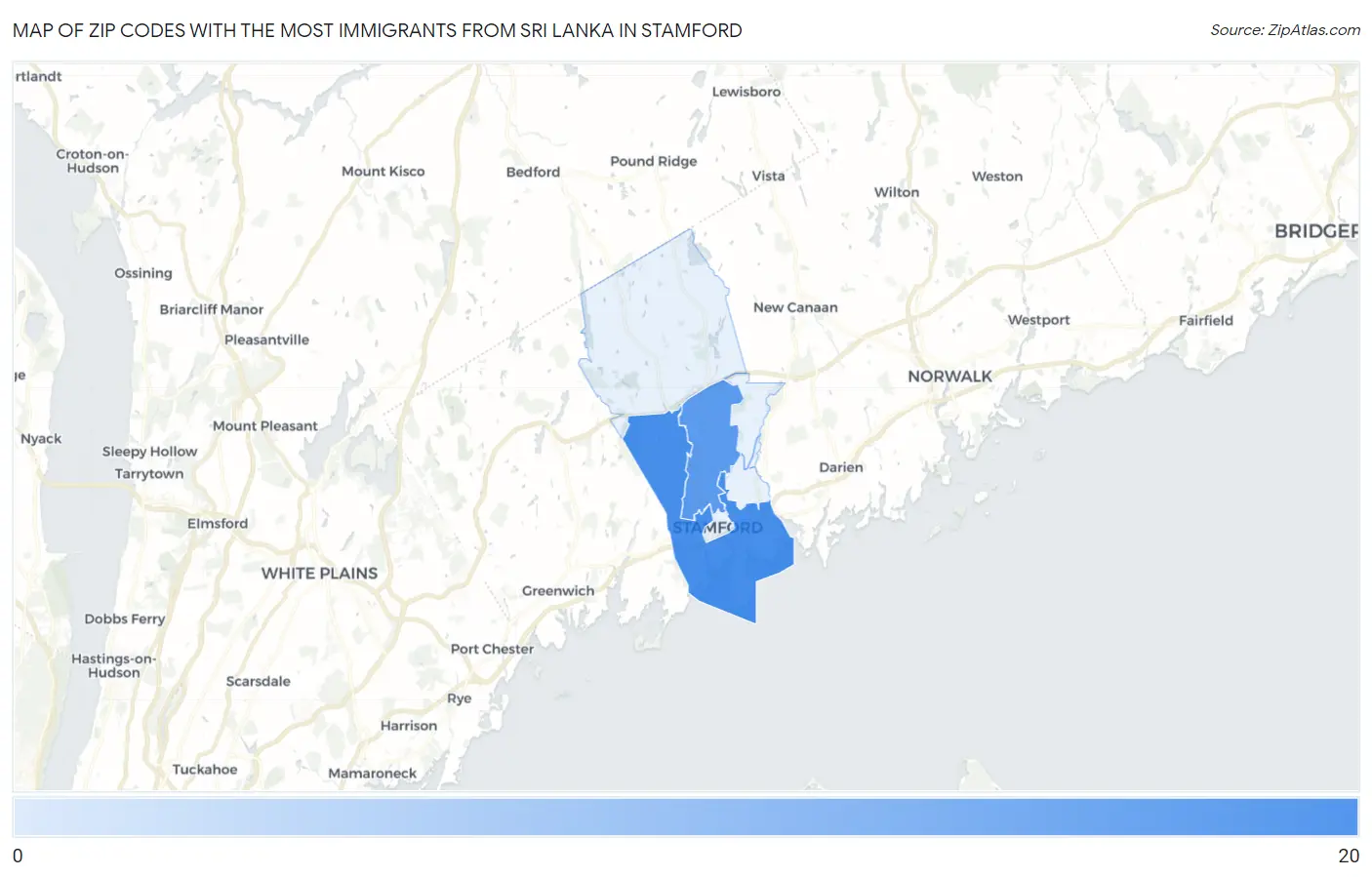 Zip Codes with the Most Immigrants from Sri Lanka in Stamford Map