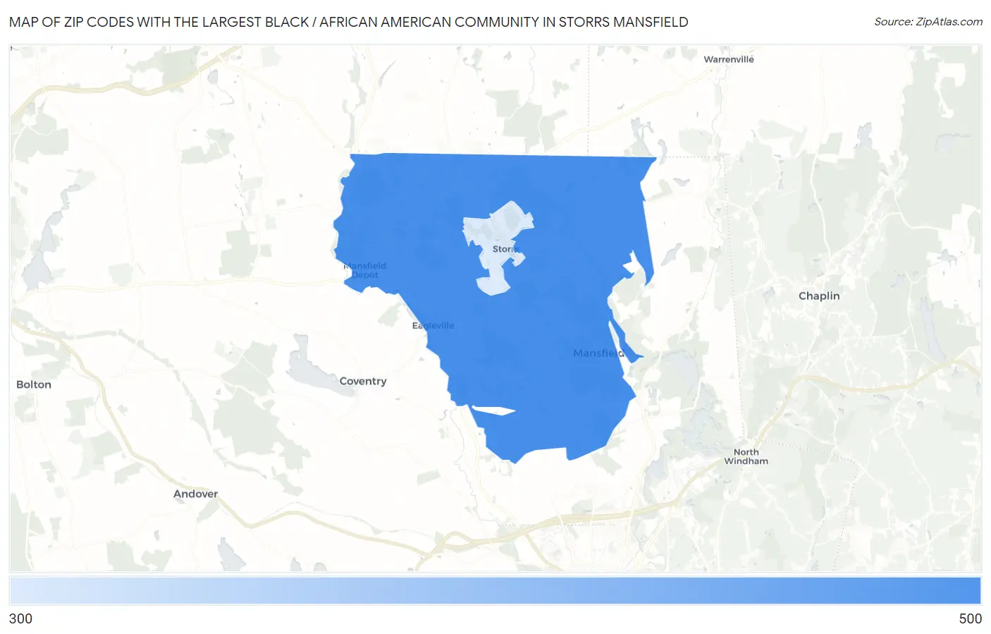 Zip Codes with the Largest Black / African American Community in Storrs Mansfield Map