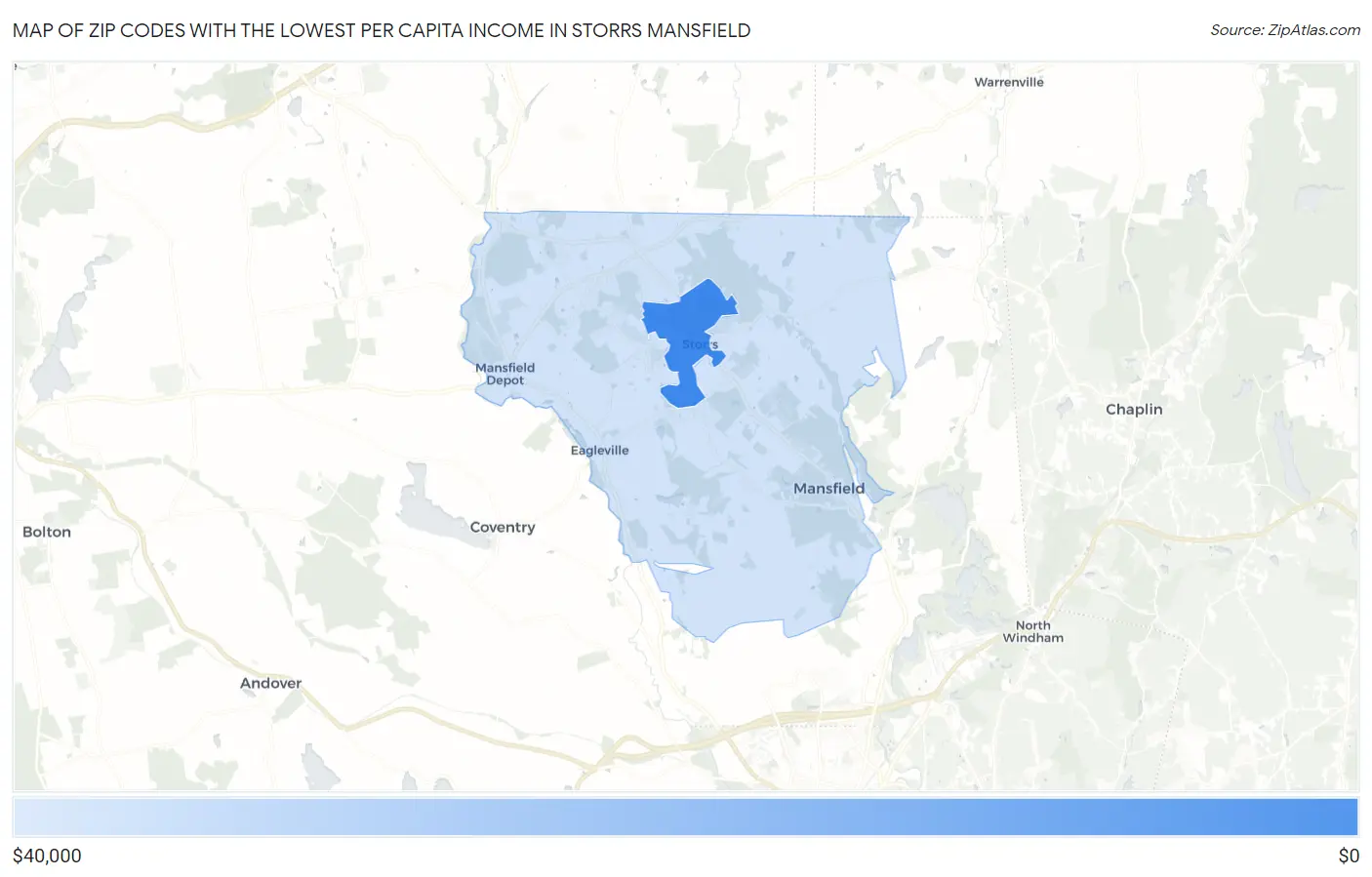 Zip Codes with the Lowest Per Capita Income in Storrs Mansfield Map