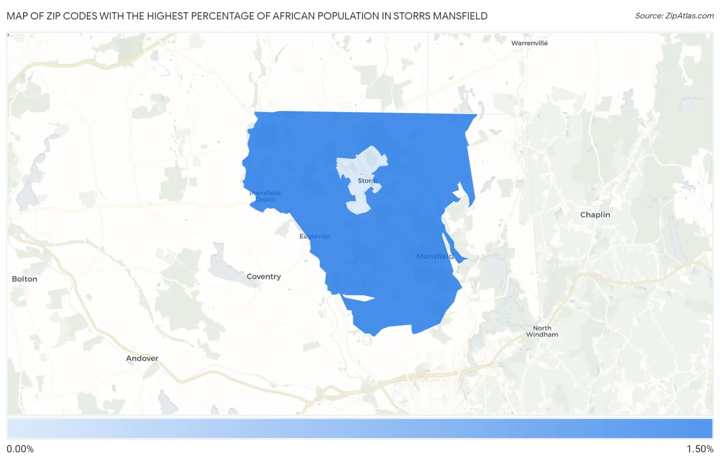 Zip Codes with the Highest Percentage of African Population in Storrs Mansfield Map