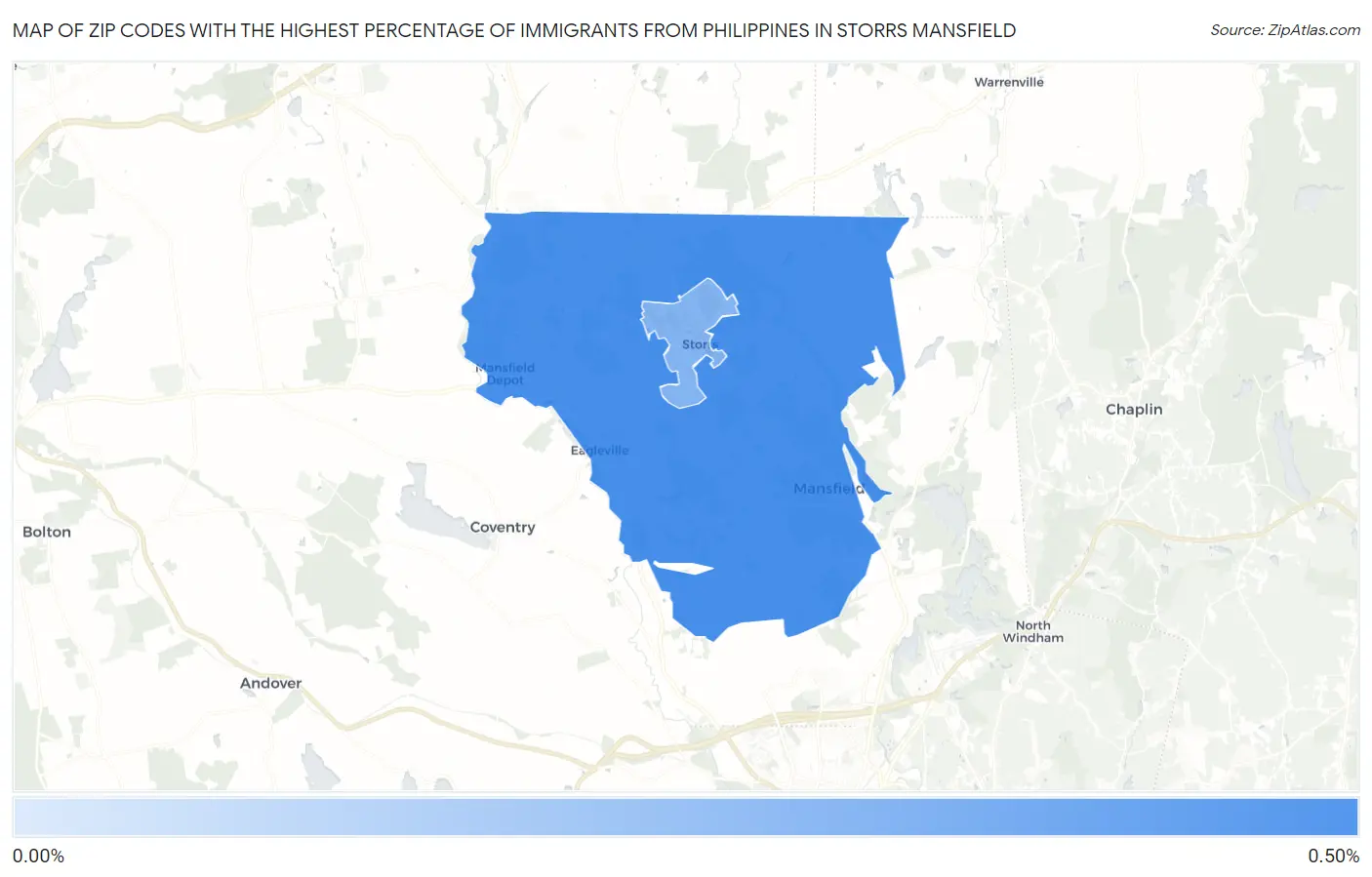 Zip Codes with the Highest Percentage of Immigrants from Philippines in Storrs Mansfield Map