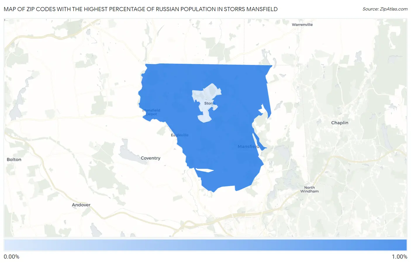 Zip Codes with the Highest Percentage of Russian Population in Storrs Mansfield Map
