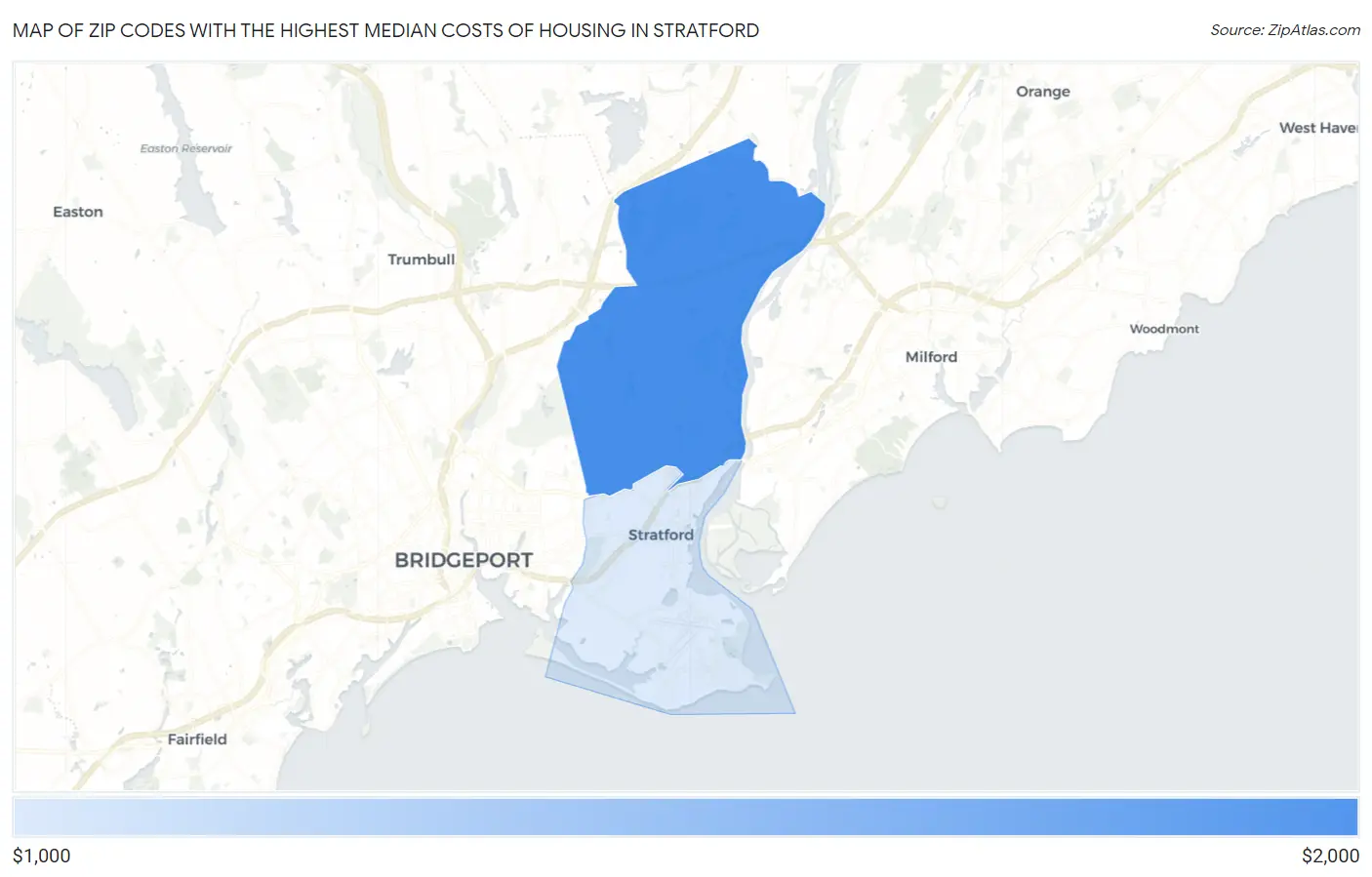 Zip Codes with the Highest Median Costs of Housing in Stratford Map