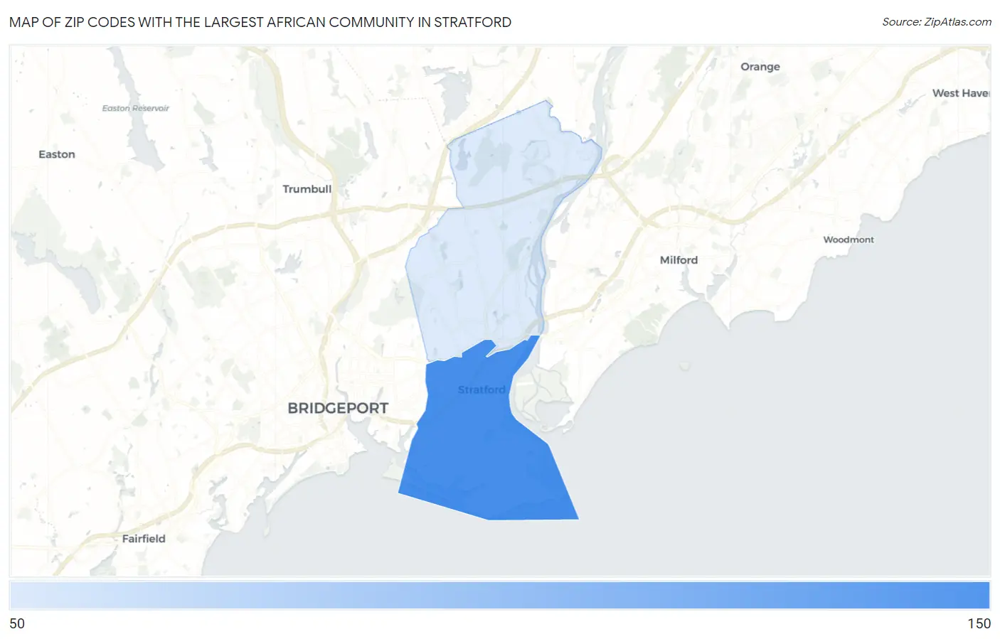 Zip Codes with the Largest African Community in Stratford Map