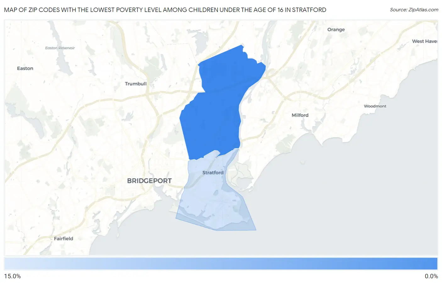 Zip Codes with the Lowest Poverty Level Among Children Under the Age of 16 in Stratford Map