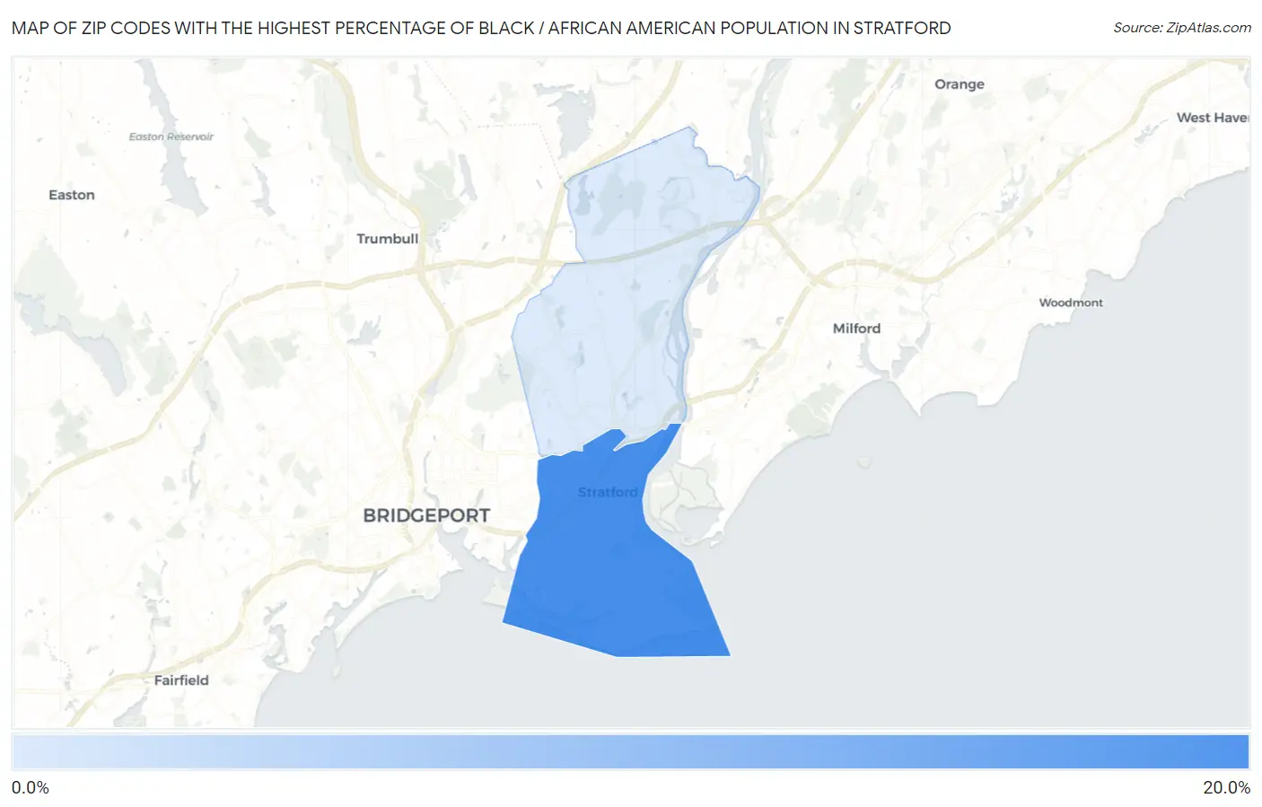 Zip Codes with the Highest Percentage of Black / African American Population in Stratford Map