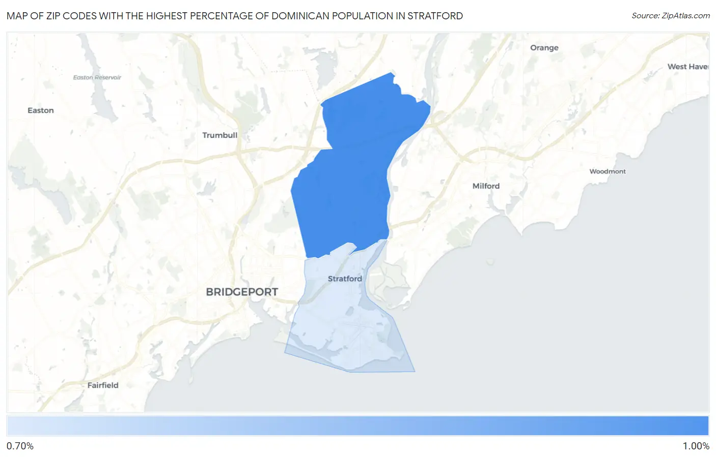 Zip Codes with the Highest Percentage of Dominican Population in Stratford Map