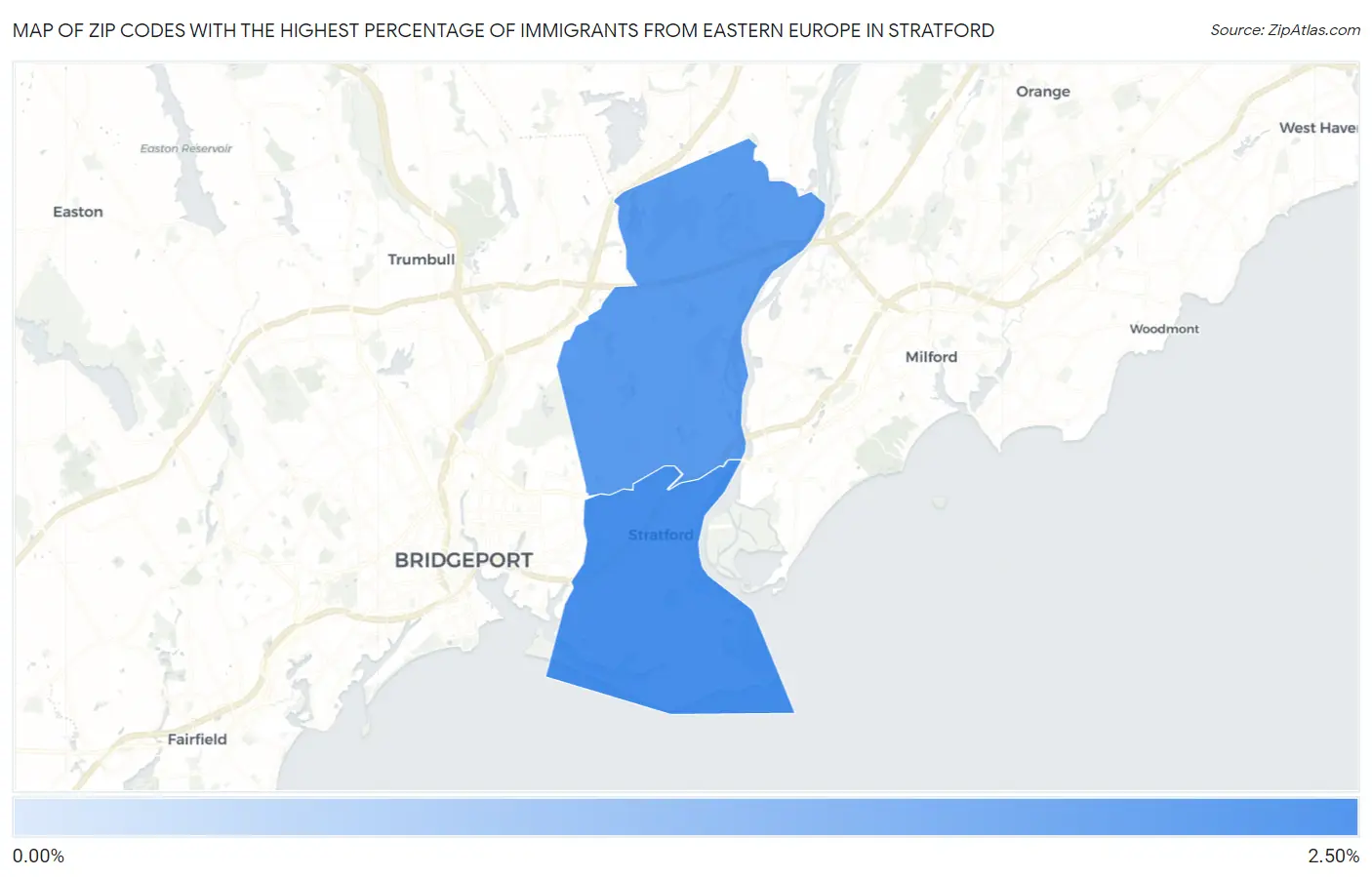 Zip Codes with the Highest Percentage of Immigrants from Eastern Europe in Stratford Map