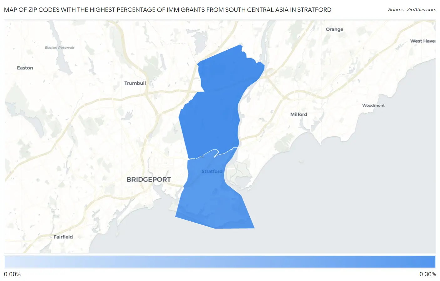 Zip Codes with the Highest Percentage of Immigrants from South Central Asia in Stratford Map