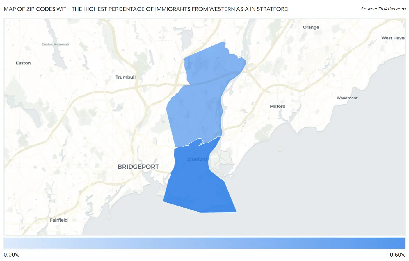 Zip Codes with the Highest Percentage of Immigrants from Western Asia in Stratford Map