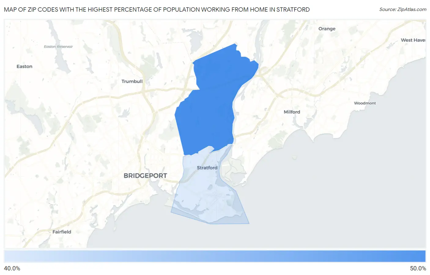 Zip Codes with the Highest Percentage of Population Working from Home in Stratford Map