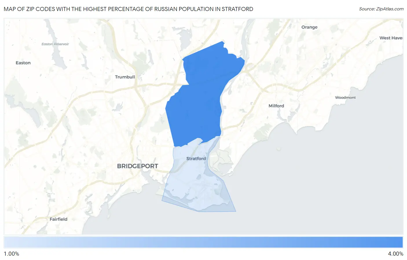 Zip Codes with the Highest Percentage of Russian Population in Stratford Map