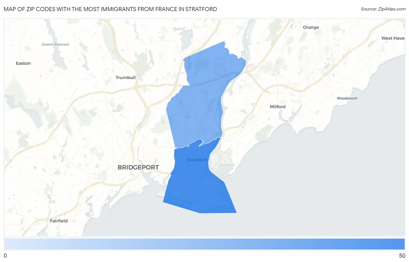 Zip Codes with the Most Immigrants from France in Stratford Map