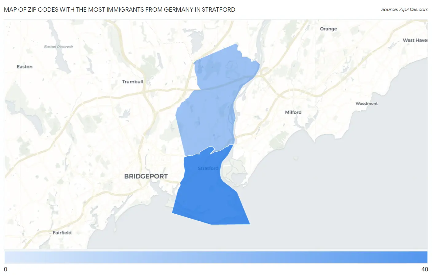Zip Codes with the Most Immigrants from Germany in Stratford Map