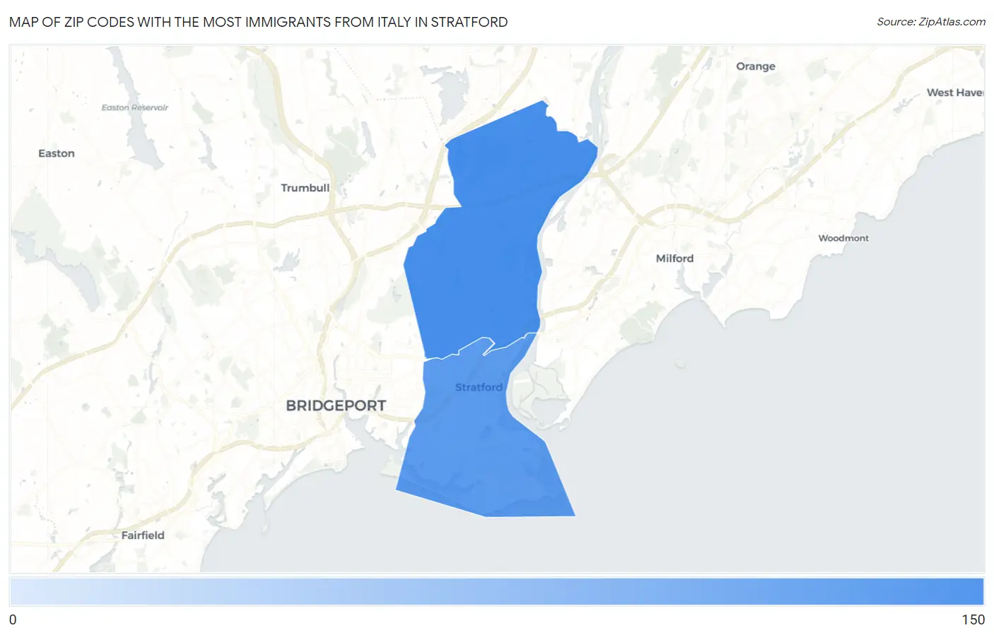 Zip Codes with the Most Immigrants from Italy in Stratford Map