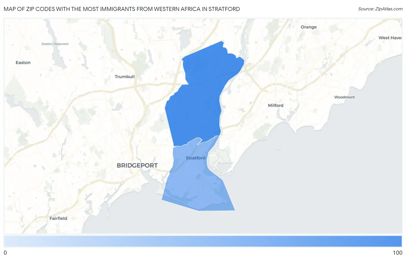 Zip Codes with the Most Immigrants from Western Africa in Stratford Map