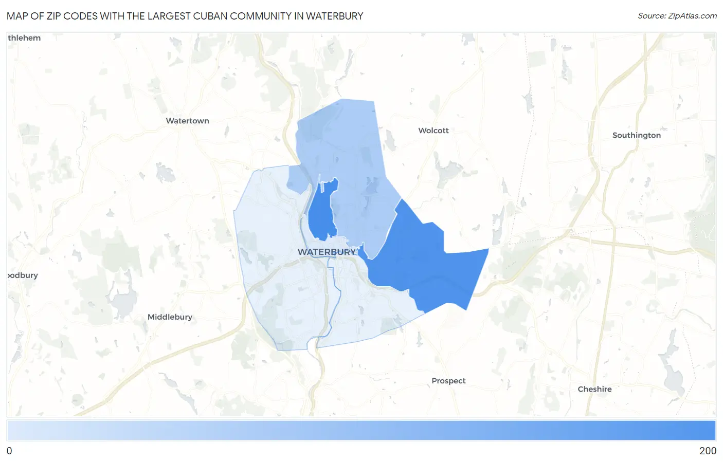 Zip Codes with the Largest Cuban Community in Waterbury Map