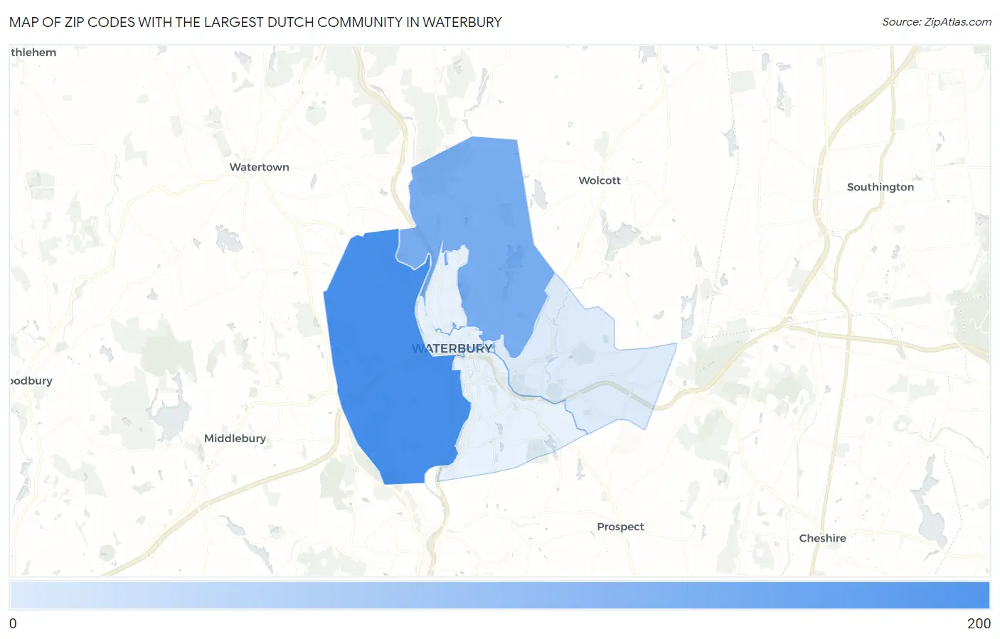 Zip Codes with the Largest Dutch Community in Waterbury Map