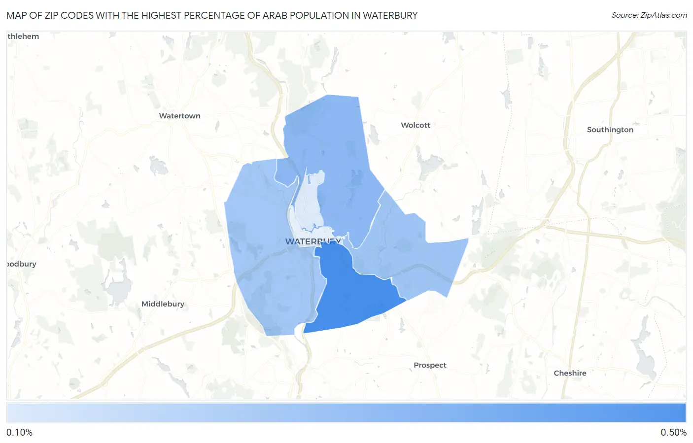Zip Codes with the Highest Percentage of Arab Population in Waterbury Map