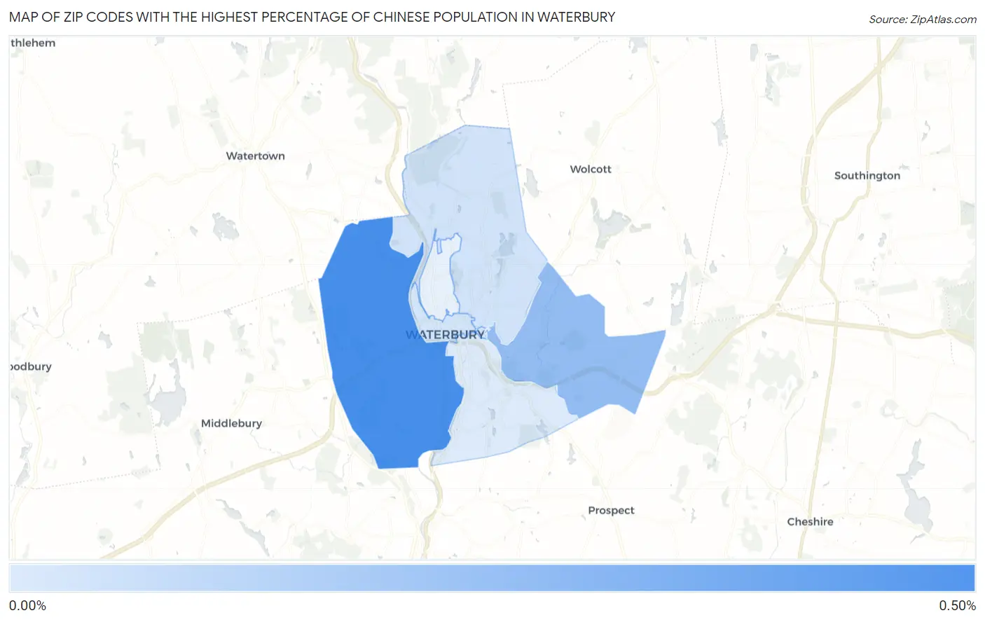 Zip Codes with the Highest Percentage of Chinese Population in Waterbury Map