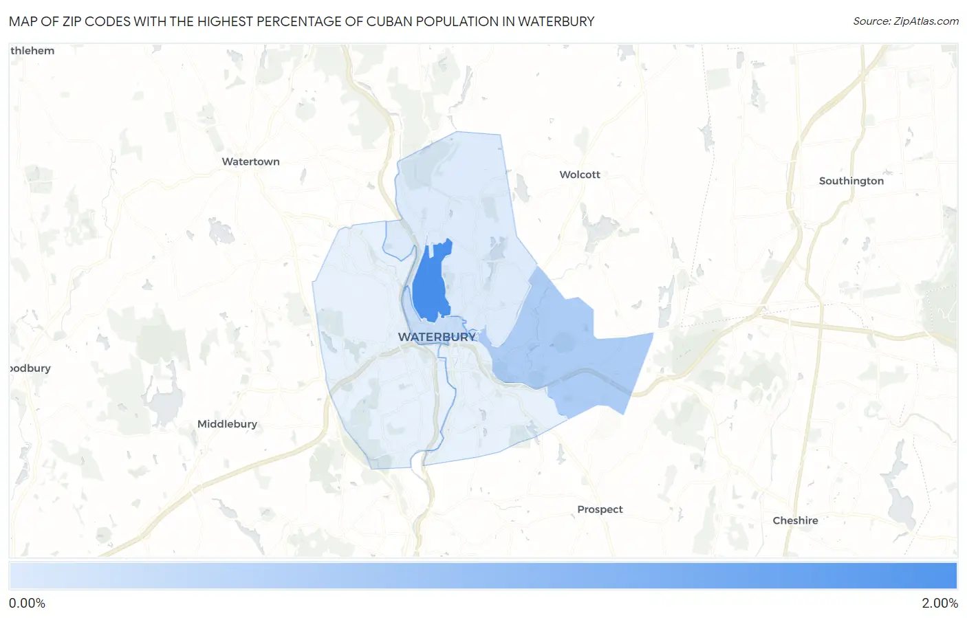 Zip Codes with the Highest Percentage of Cuban Population in Waterbury Map