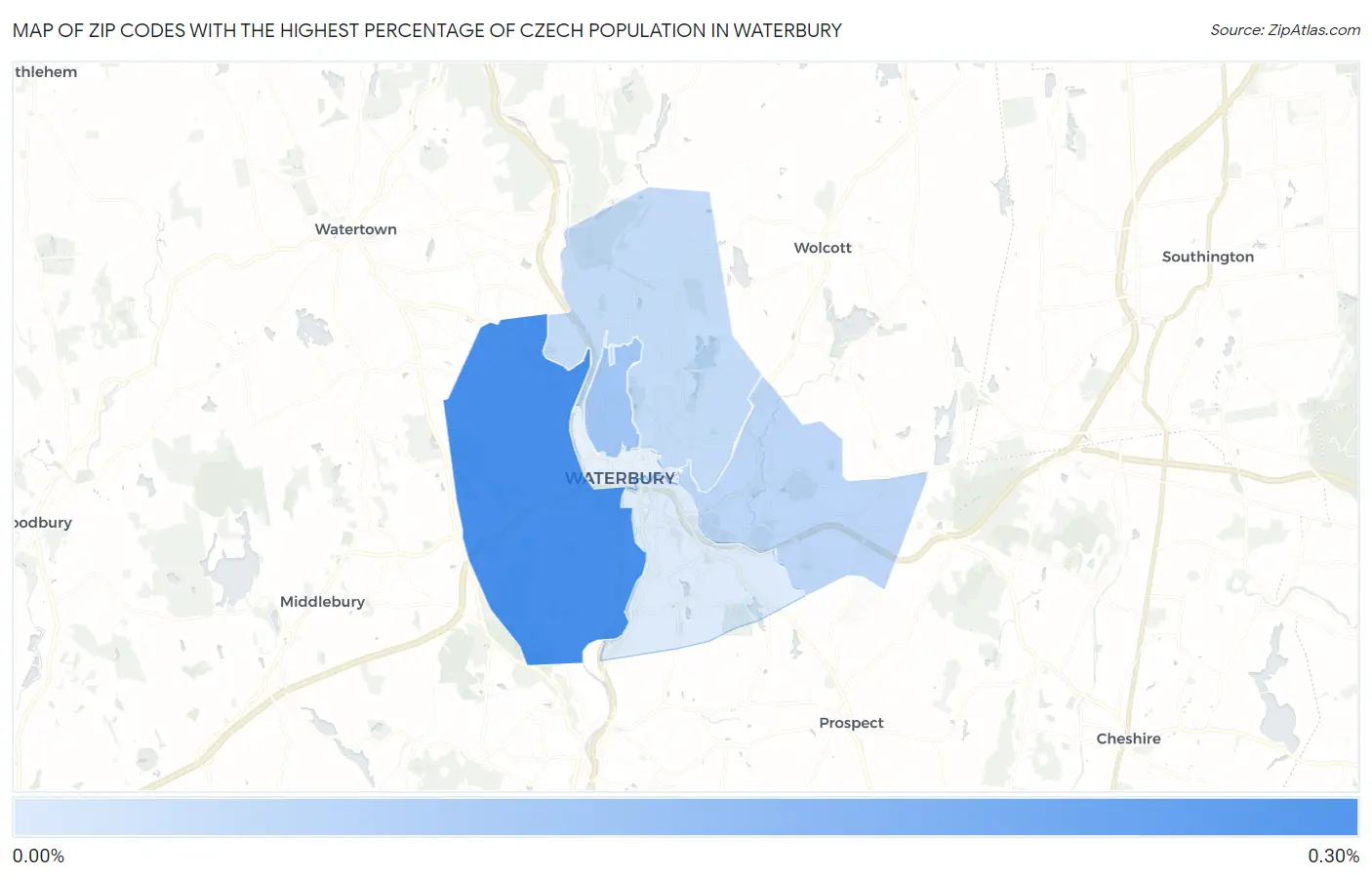 Zip Codes with the Highest Percentage of Czech Population in Waterbury Map