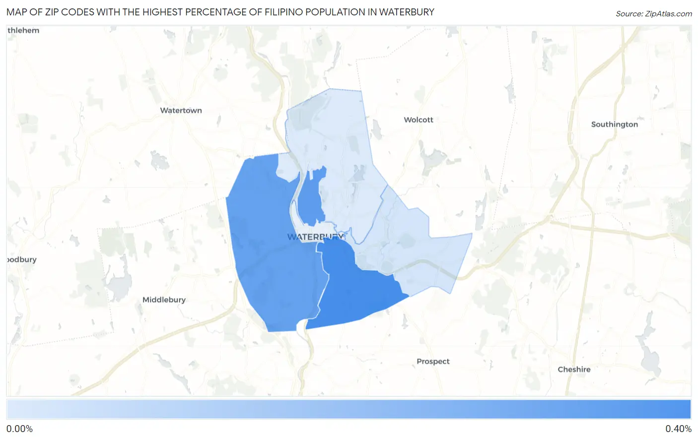 Zip Codes with the Highest Percentage of Filipino Population in Waterbury Map