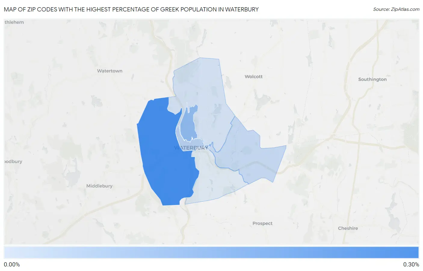 Zip Codes with the Highest Percentage of Greek Population in Waterbury Map