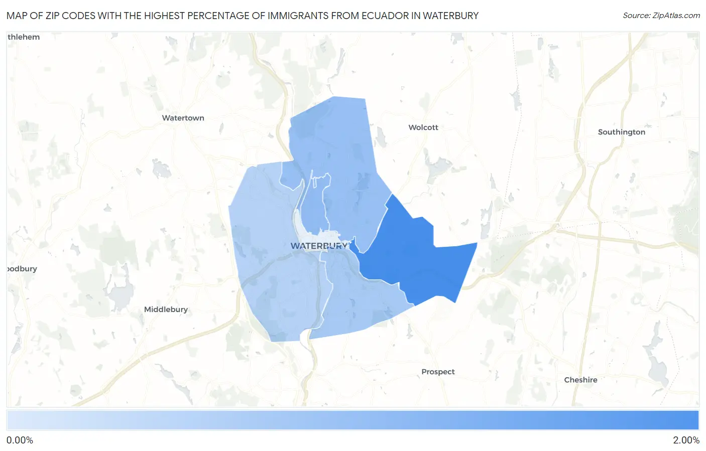 Zip Codes with the Highest Percentage of Immigrants from Ecuador in Waterbury Map