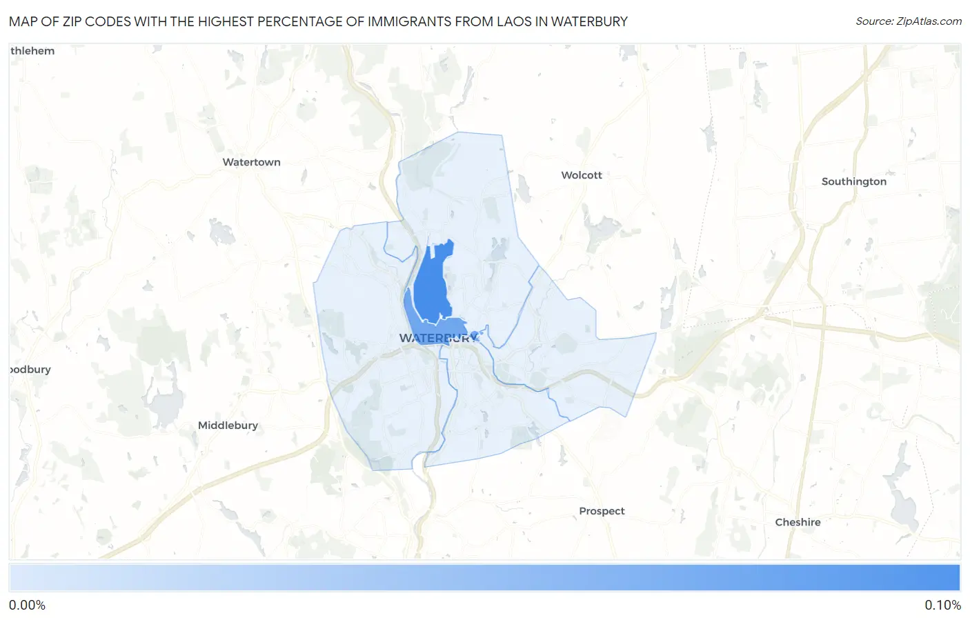 Zip Codes with the Highest Percentage of Immigrants from Laos in Waterbury Map