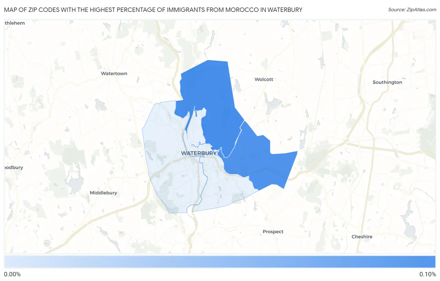 Zip Codes with the Highest Percentage of Immigrants from Morocco in Waterbury Map