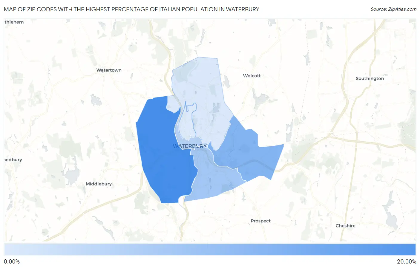 Zip Codes with the Highest Percentage of Italian Population in Waterbury Map