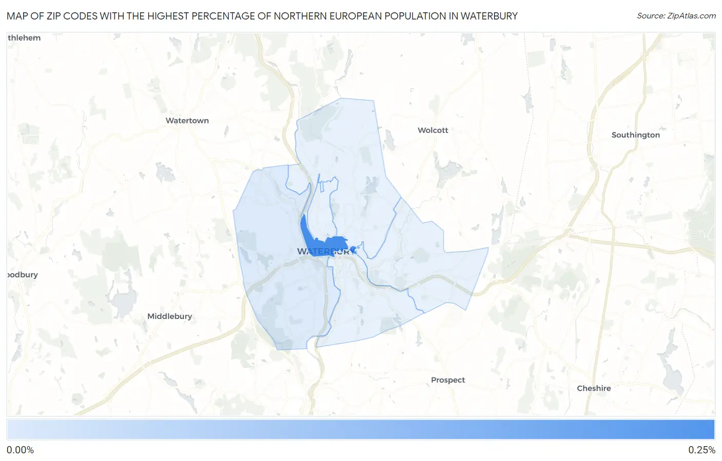 Zip Codes with the Highest Percentage of Northern European Population in Waterbury Map