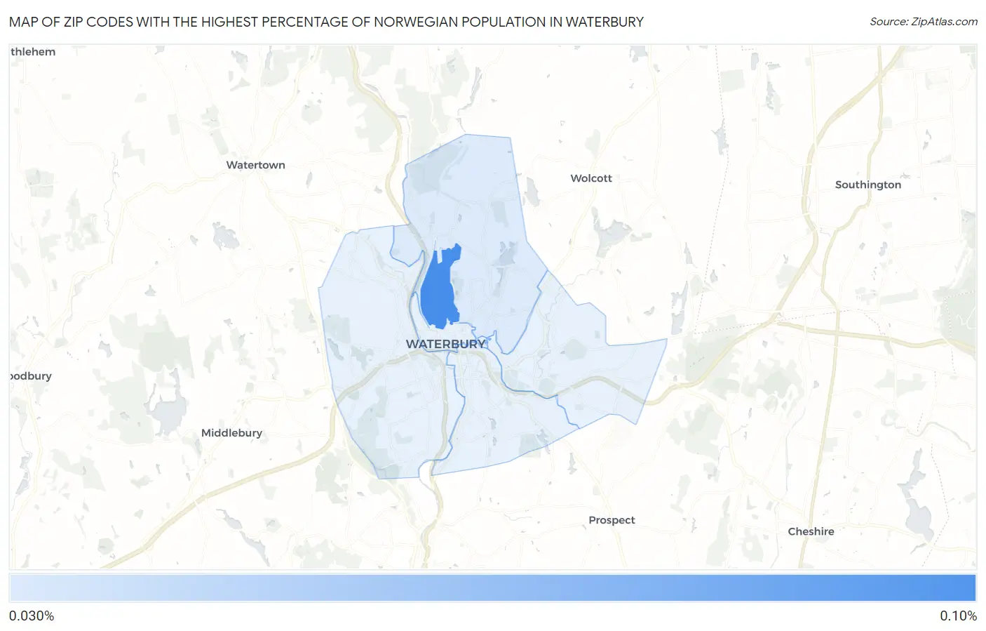 Zip Codes with the Highest Percentage of Norwegian Population in Waterbury Map