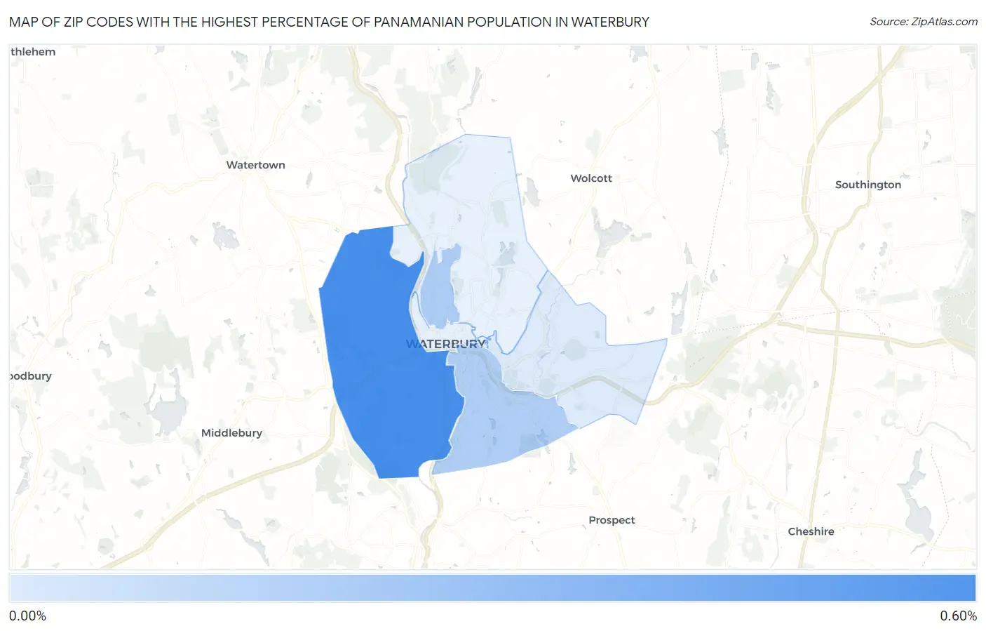 Zip Codes with the Highest Percentage of Panamanian Population in Waterbury Map