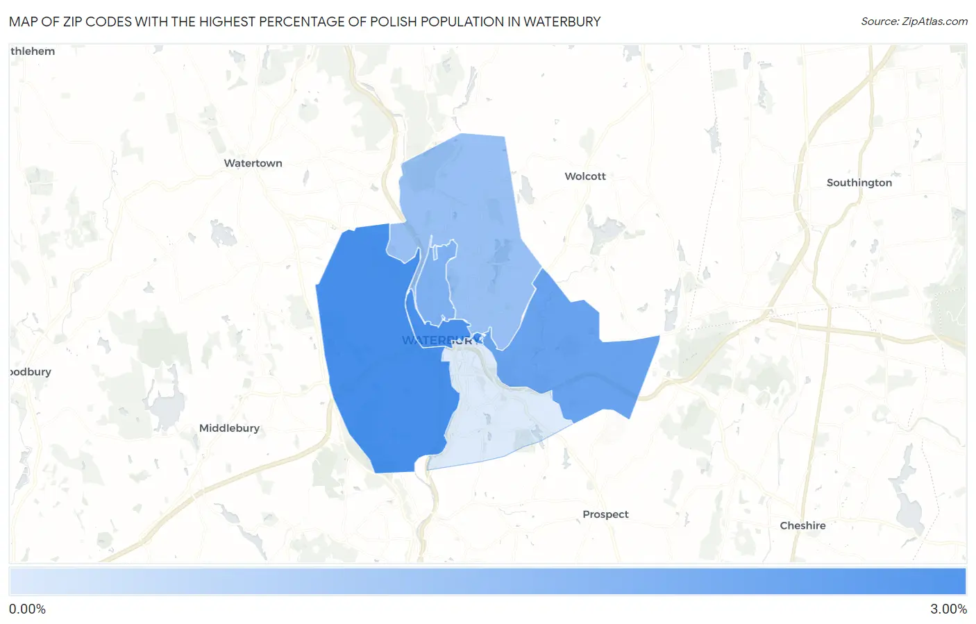 Zip Codes with the Highest Percentage of Polish Population in Waterbury Map