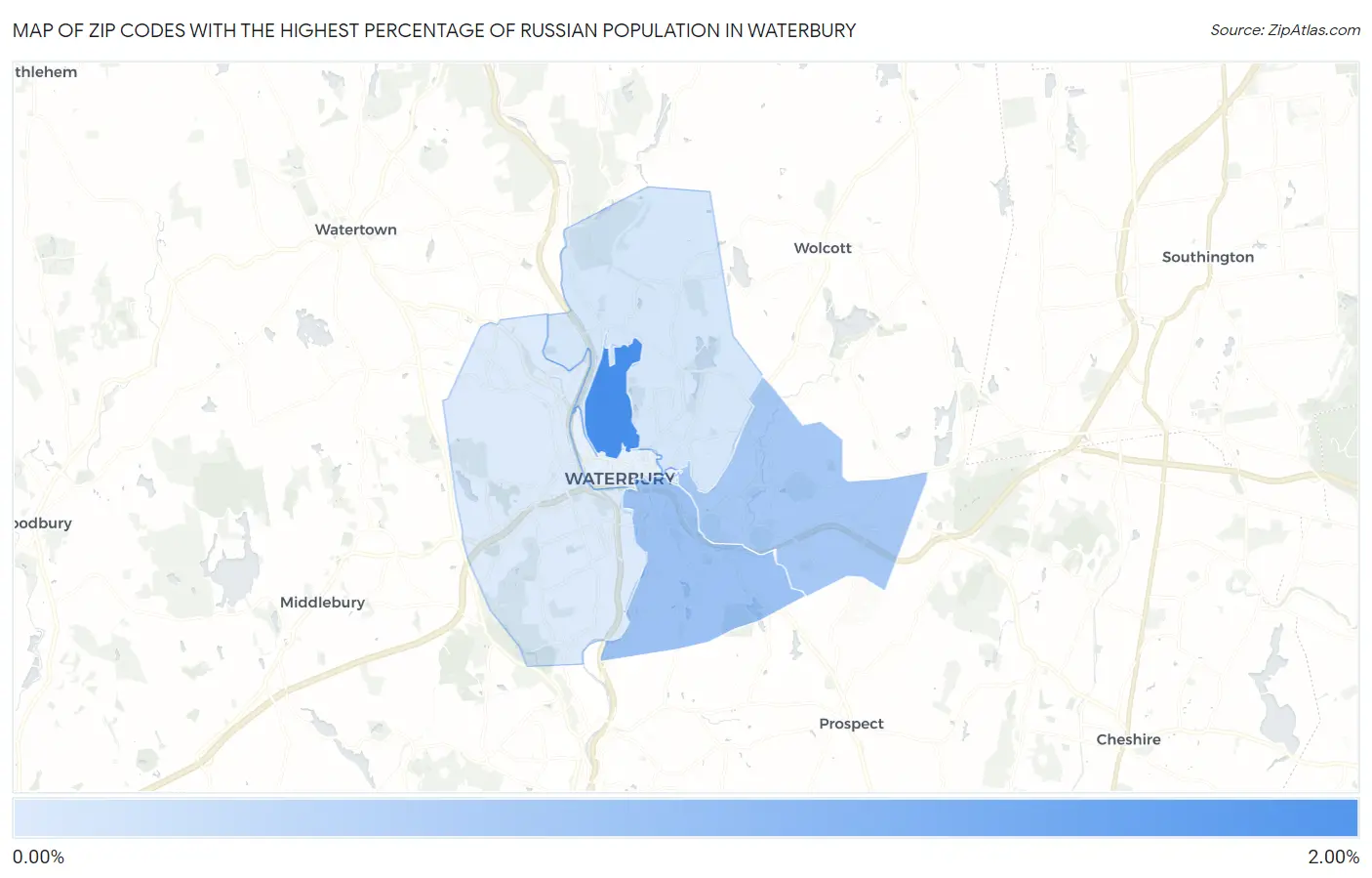 Zip Codes with the Highest Percentage of Russian Population in Waterbury Map