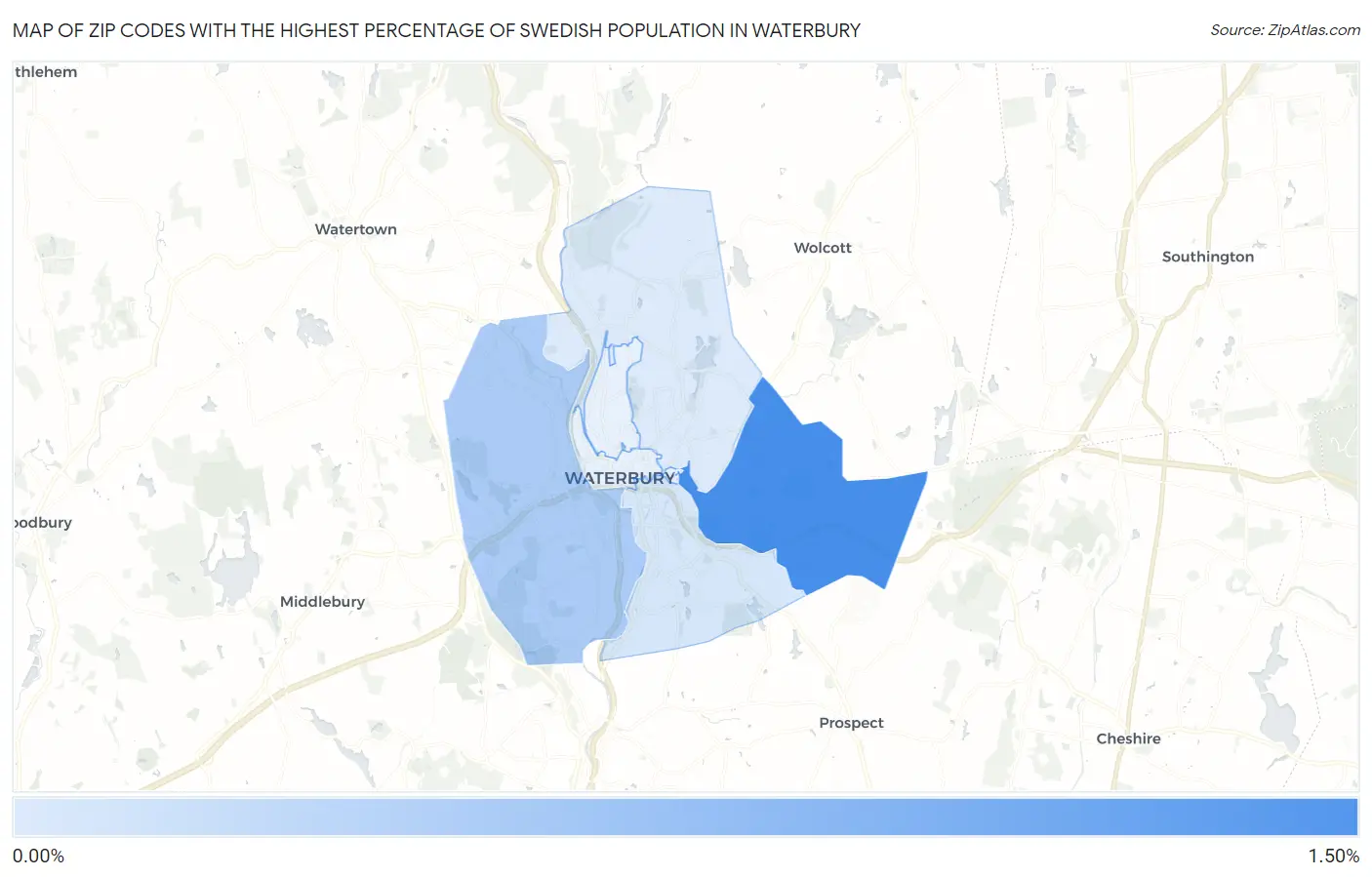 Zip Codes with the Highest Percentage of Swedish Population in Waterbury Map
