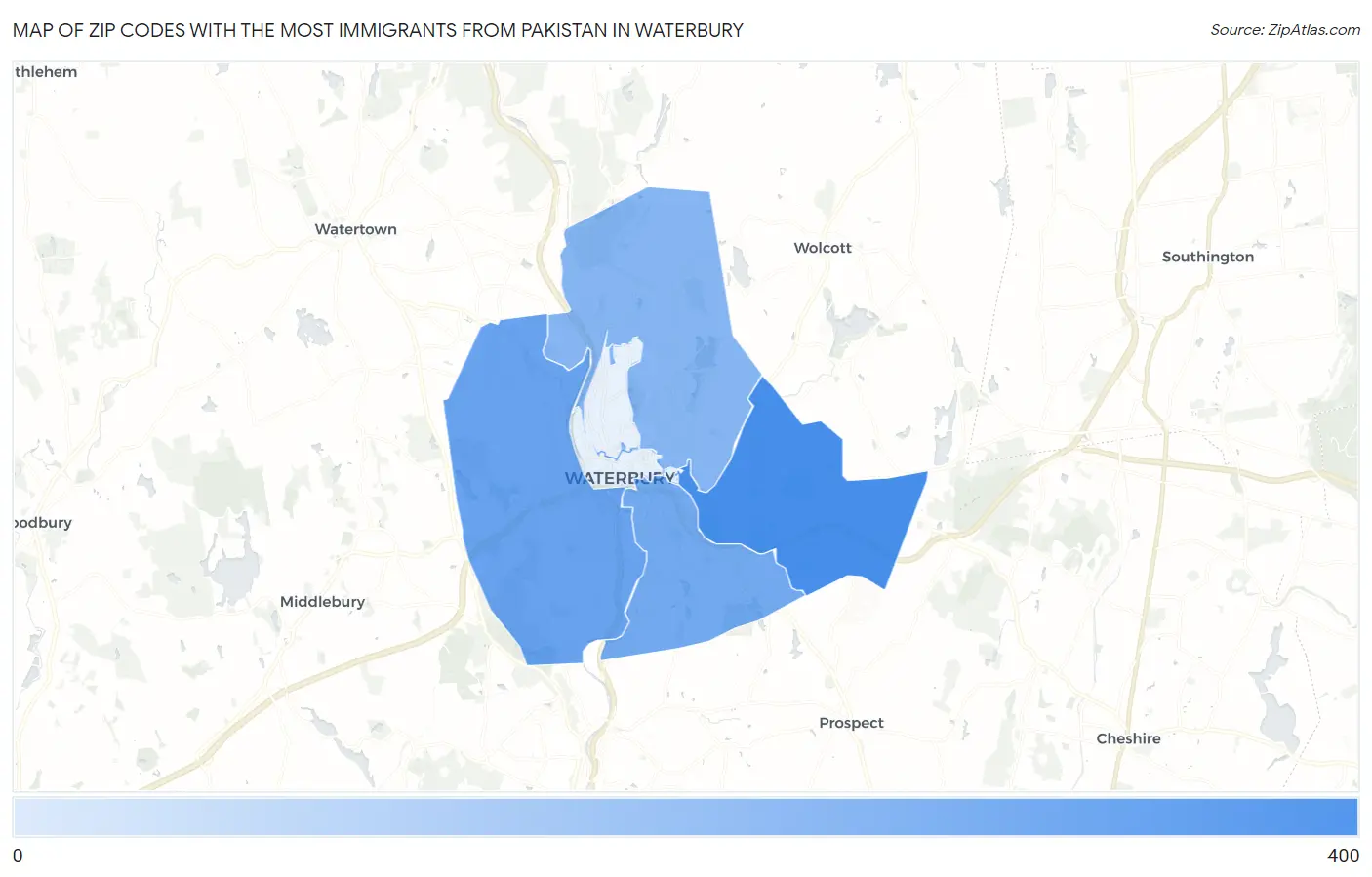 Zip Codes with the Most Immigrants from Pakistan in Waterbury Map