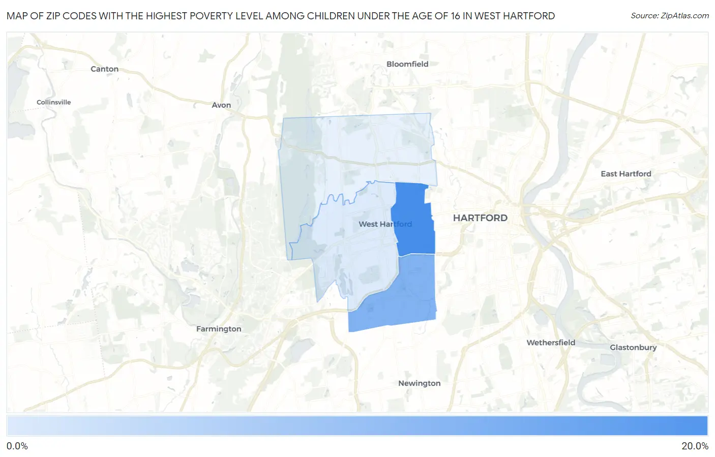 Zip Codes with the Highest Poverty Level Among Children Under the Age of 16 in West Hartford Map