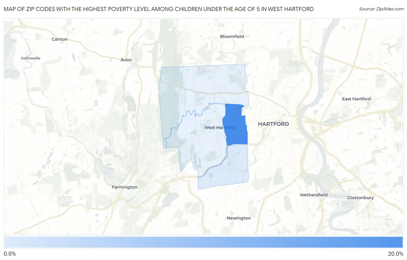 Zip Codes with the Highest Poverty Level Among Children Under the Age of 5 in West Hartford Map