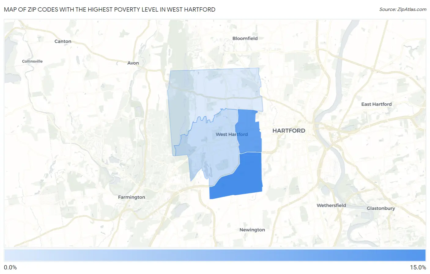 Zip Codes with the Highest Poverty Level in West Hartford Map